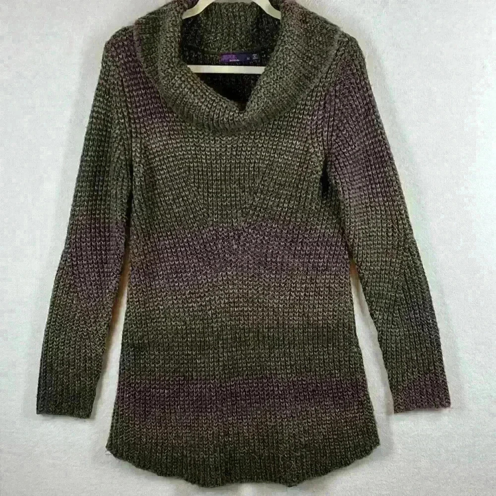 prAna Knit Tunic Sweater Women’s Sz M Purple/Black/Gray Acrylic/Poly/Wool